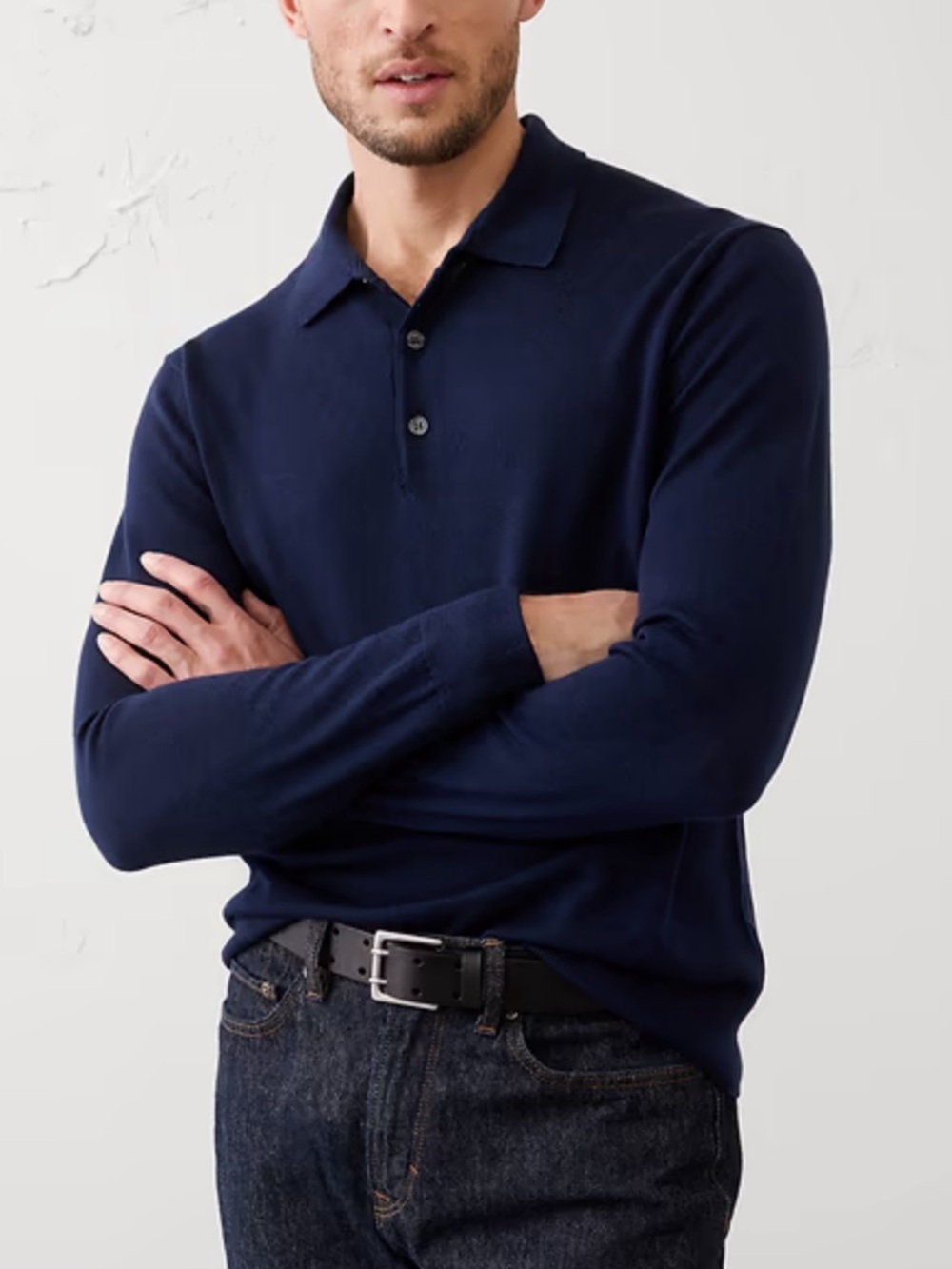 Banana Republic Navy Blue Merino Wool Collar Sweater